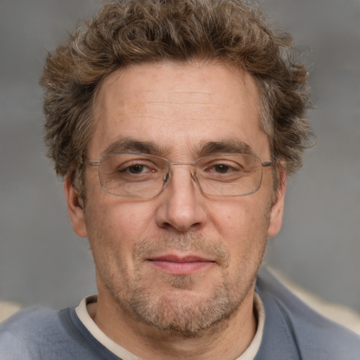 Neutral white middle-aged male with short  brown hair and brown eyes