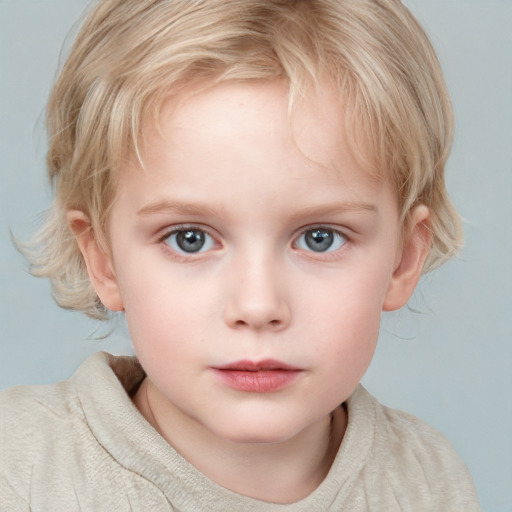 Neutral white child female with medium  brown hair and blue eyes