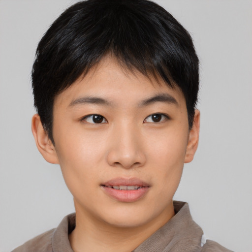 Neutral asian young-adult male with short  brown hair and brown eyes