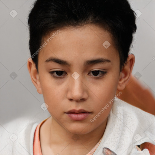 Neutral white child female with short  brown hair and brown eyes