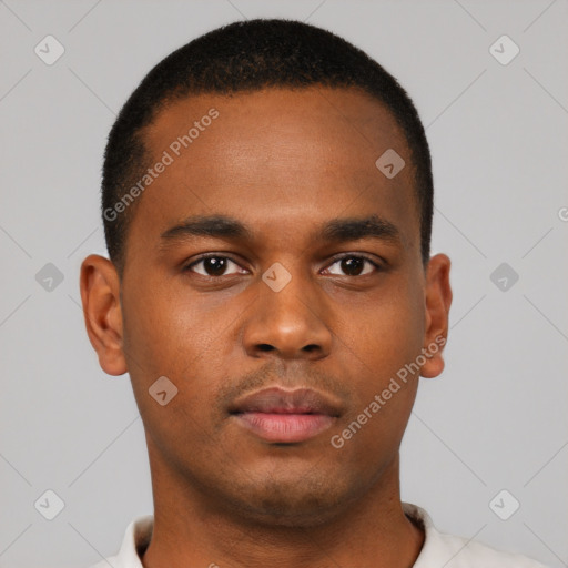 Neutral black young-adult male with short  brown hair and brown eyes