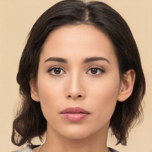 Neutral asian young-adult female with medium  brown hair and brown eyes