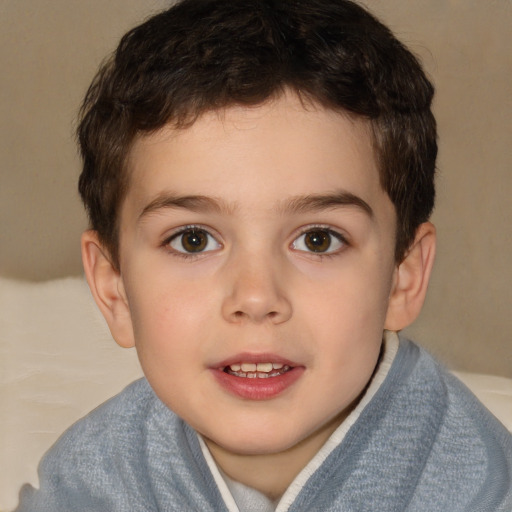 Joyful white child male with short  brown hair and brown eyes