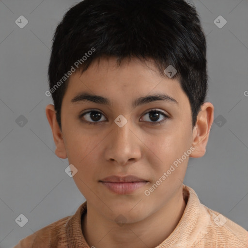 Neutral latino young-adult male with short  brown hair and brown eyes