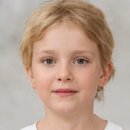 Neutral white child female with medium  brown hair and blue eyes