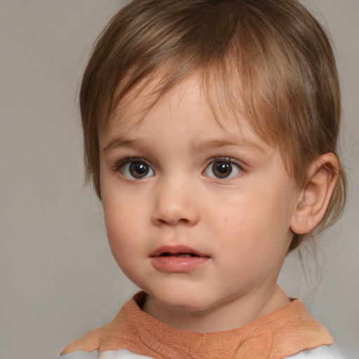 Neutral white child female with medium  brown hair and brown eyes