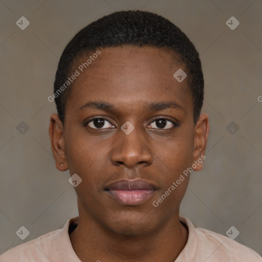 Neutral black young-adult male with short  brown hair and brown eyes