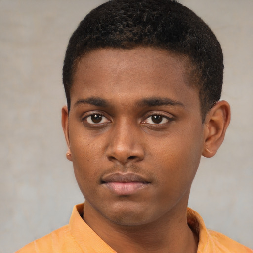 Neutral latino young-adult male with short  brown hair and brown eyes