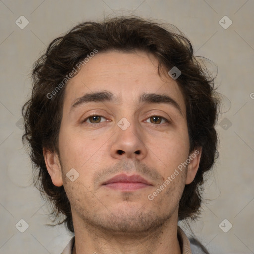 Neutral white adult male with short  brown hair and brown eyes