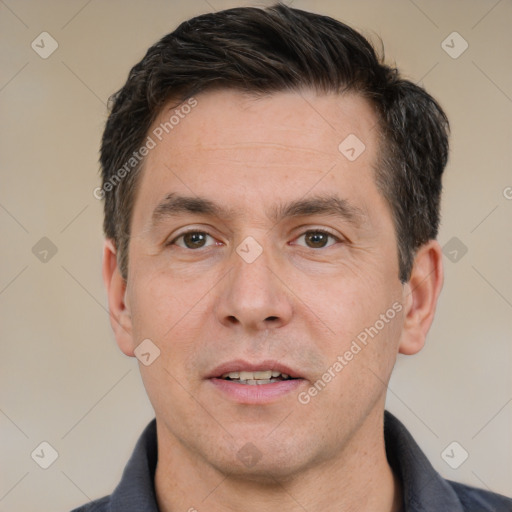 Neutral white adult male with short  brown hair and brown eyes