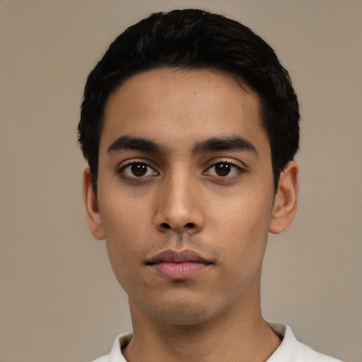 Neutral asian young-adult male with short  black hair and brown eyes