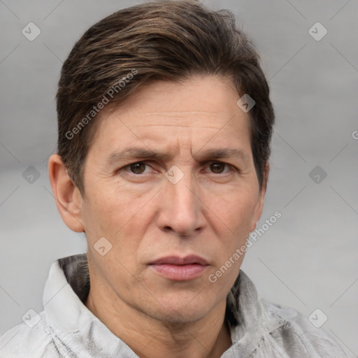 Neutral white adult male with short  brown hair and brown eyes