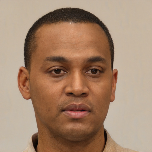 Neutral black young-adult male with short  brown hair and brown eyes