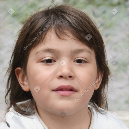 Neutral white child female with medium  brown hair and brown eyes