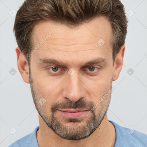 Neutral white adult male with short  brown hair and brown eyes