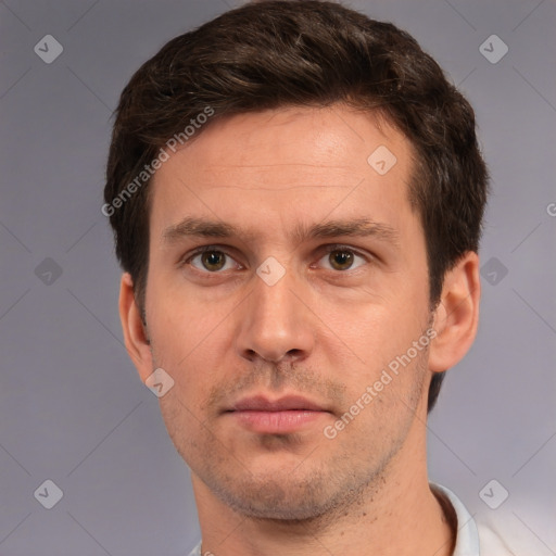 Neutral white adult male with short  brown hair and brown eyes