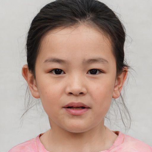 Neutral white child female with medium  brown hair and brown eyes