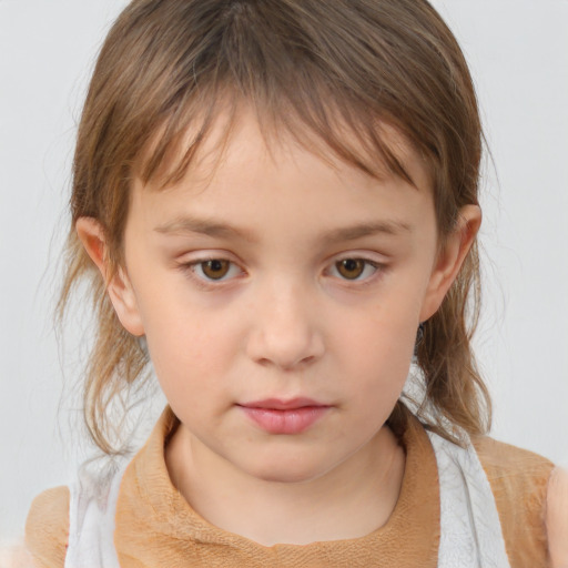 Neutral white child female with medium  brown hair and brown eyes