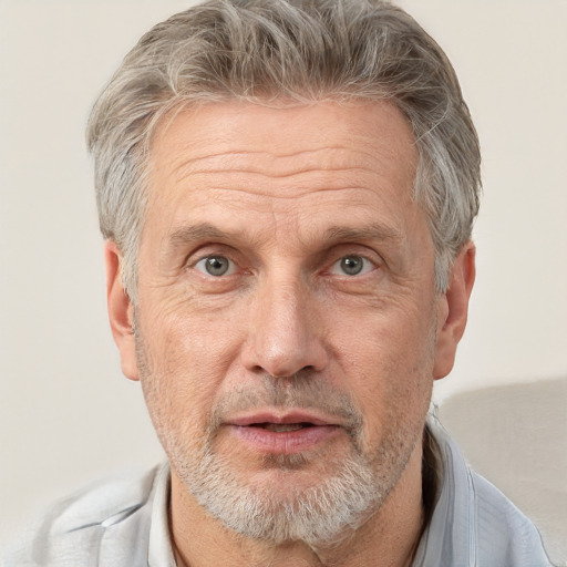 Neutral white middle-aged male with short  gray hair and brown eyes