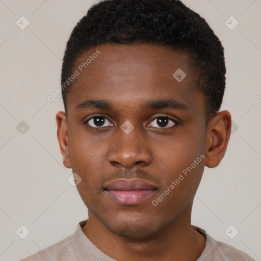 Neutral black young-adult male with short  brown hair and brown eyes