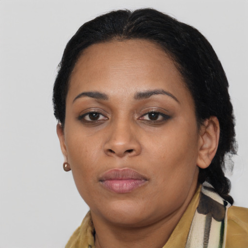 Neutral asian young-adult female with short  brown hair and brown eyes
