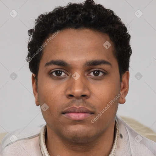 Neutral black young-adult male with short  brown hair and brown eyes