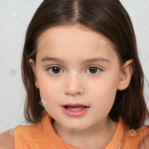 Neutral white child female with medium  brown hair and brown eyes