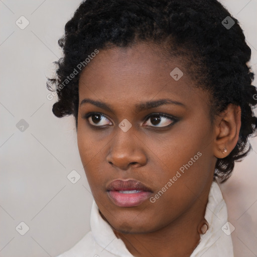 Neutral black young-adult female with short  brown hair and brown eyes