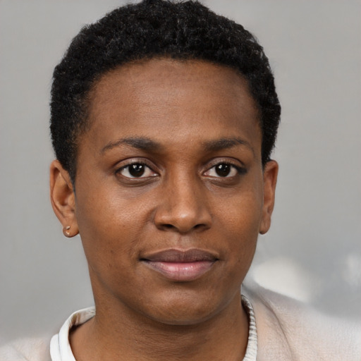 Neutral black young-adult female with short  brown hair and brown eyes