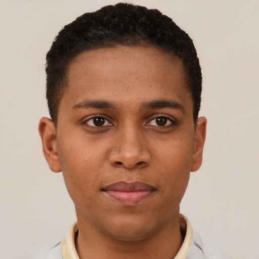 Neutral black young-adult male with short  brown hair and brown eyes