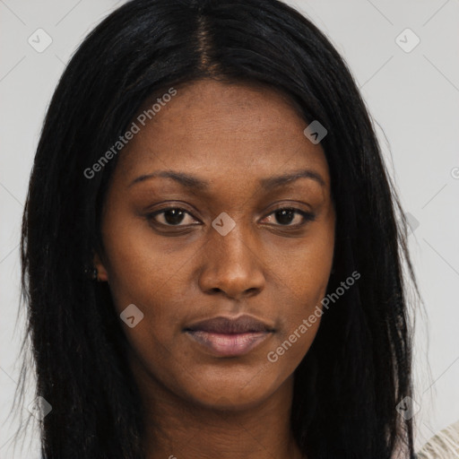 Neutral asian young-adult female with long  brown hair and brown eyes