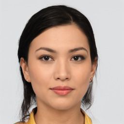 Neutral asian young-adult female with medium  black hair and brown eyes