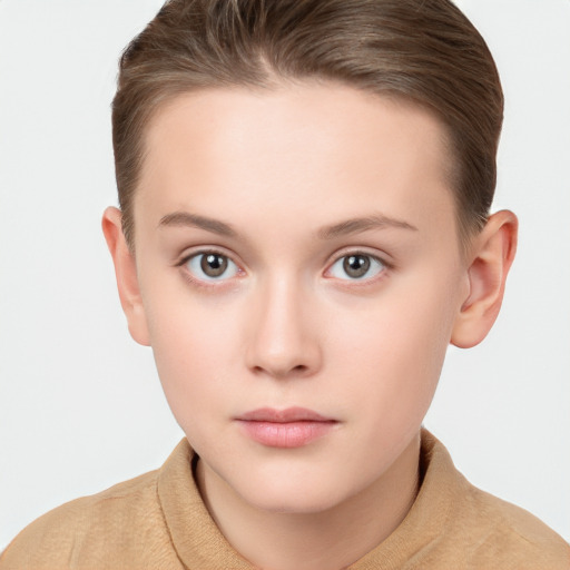 Neutral white child female with short  brown hair and brown eyes