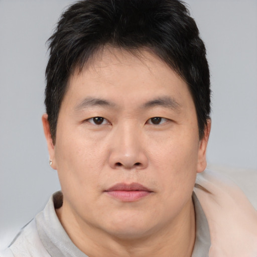 Neutral asian young-adult male with short  brown hair and brown eyes