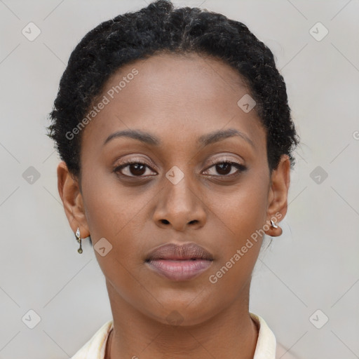 Neutral black young-adult female with short  brown hair and brown eyes