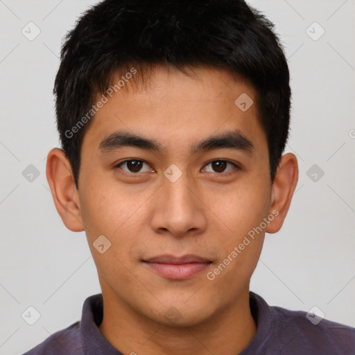 Neutral asian young-adult male with short  brown hair and brown eyes