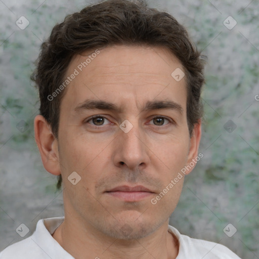 Neutral white adult male with short  brown hair and brown eyes