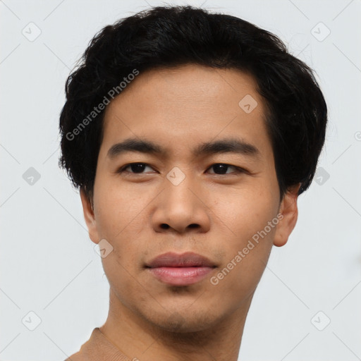 Neutral asian young-adult male with short  black hair and brown eyes