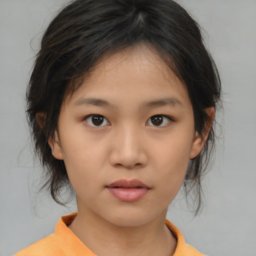 Neutral asian child female with medium  brown hair and brown eyes