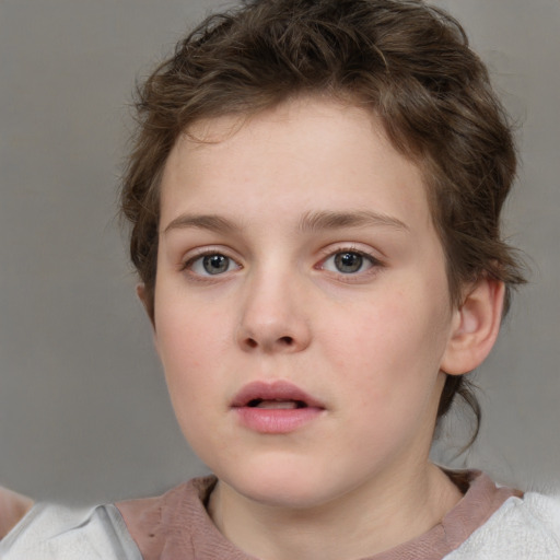 Neutral white child female with short  brown hair and brown eyes