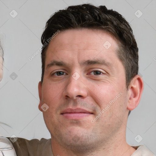 Neutral white adult male with short  brown hair and brown eyes