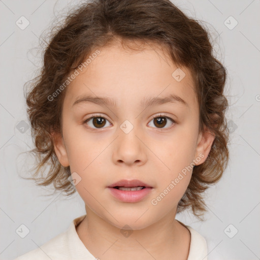 Neutral white child female with medium  brown hair and brown eyes