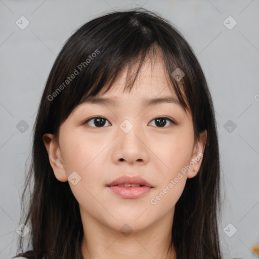 Neutral asian young-adult female with medium  brown hair and brown eyes