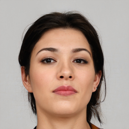 Neutral asian young-adult female with medium  brown hair and brown eyes