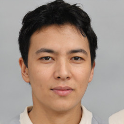 Neutral asian young-adult male with short  brown hair and brown eyes