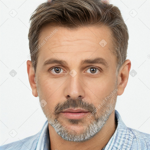 Neutral white adult male with short  brown hair and brown eyes