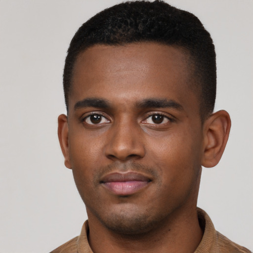 Neutral black young-adult male with short  brown hair and brown eyes