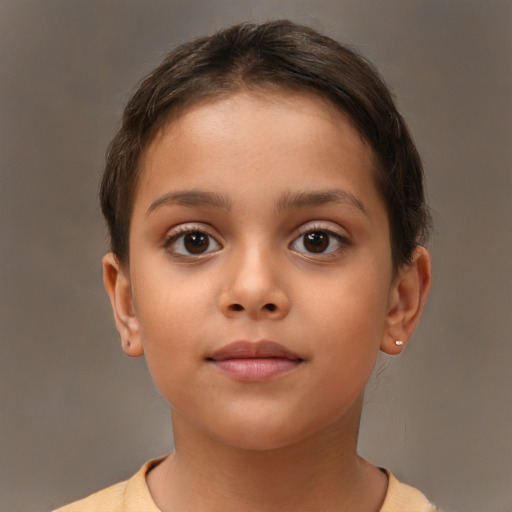 Neutral white child female with short  brown hair and brown eyes