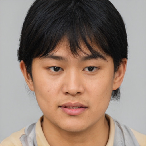 Neutral asian young-adult female with medium  brown hair and brown eyes