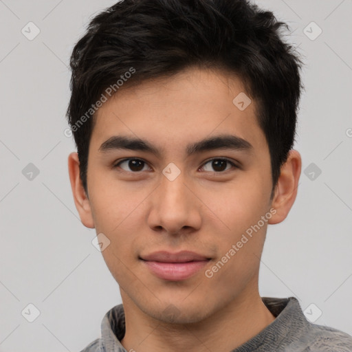 Neutral asian young-adult male with short  brown hair and brown eyes